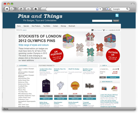 Pins and things e-commerce website using Prestashop